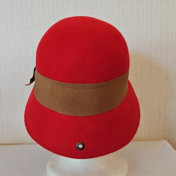 Peter Grimm Wool Cloche Hat Red Womens One Size Grosgrain Bow Wide Brim Hat Band - Picture 4 of 11